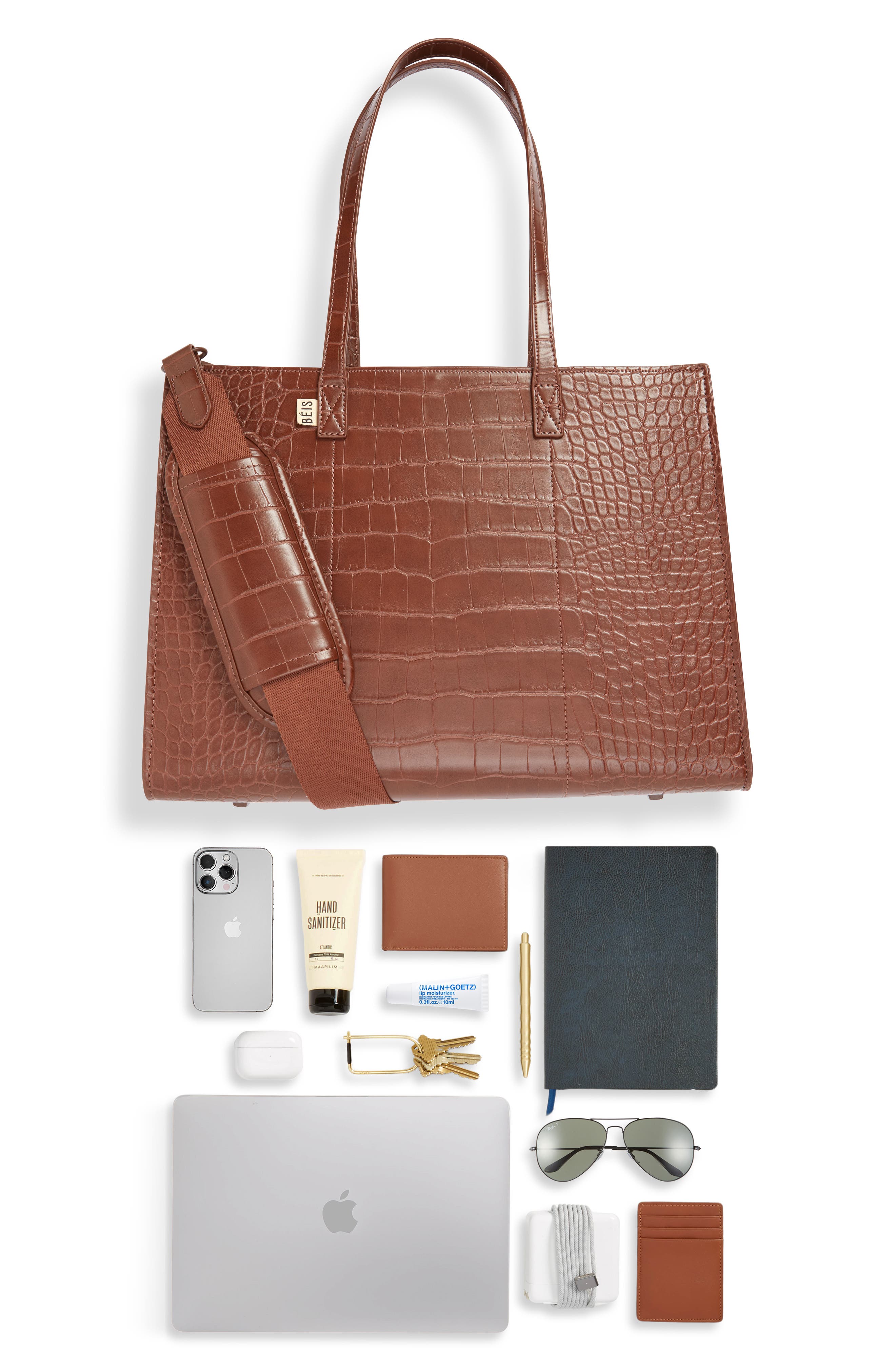 Croc Embossed Work Tote, Alternate, color, MAPLE