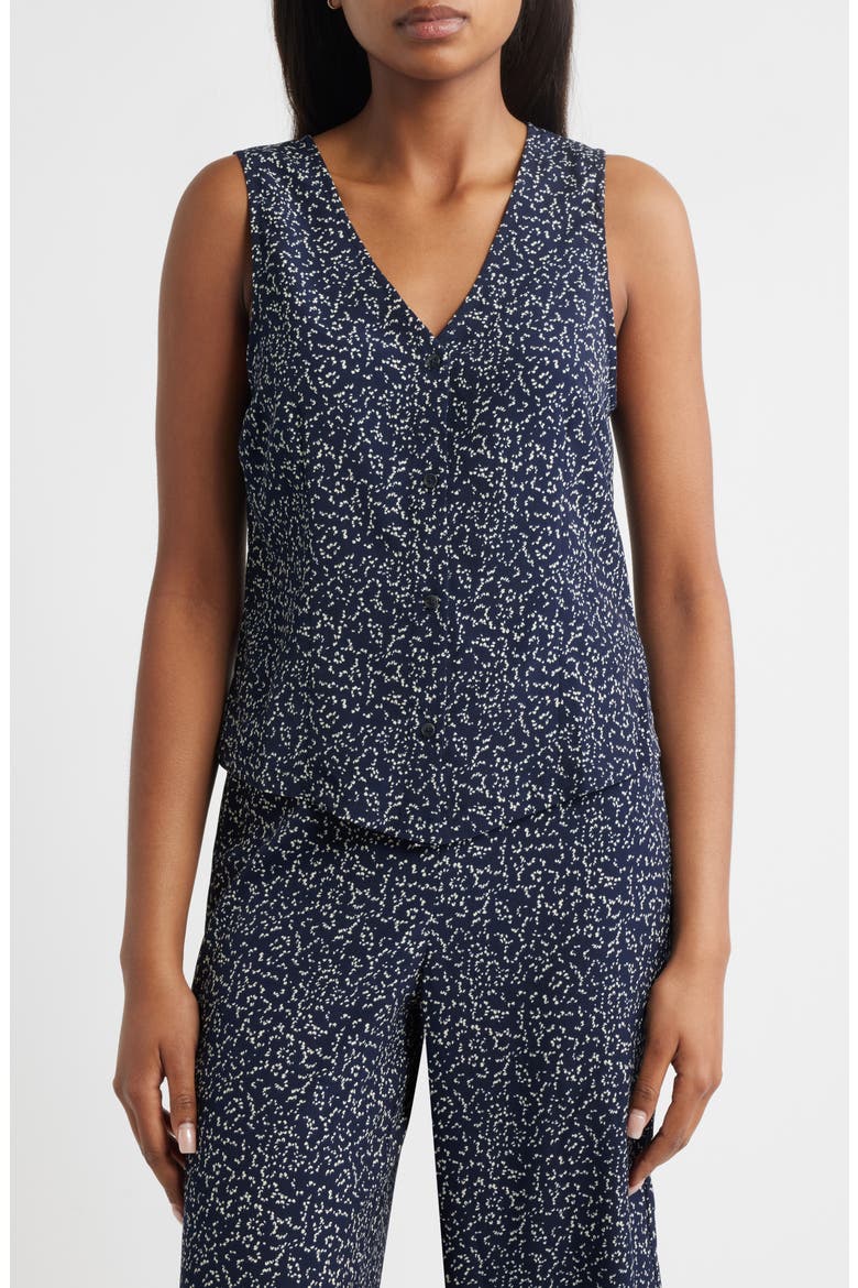 Print Button-Up Vest, Main, color, NAVY/ IVORY