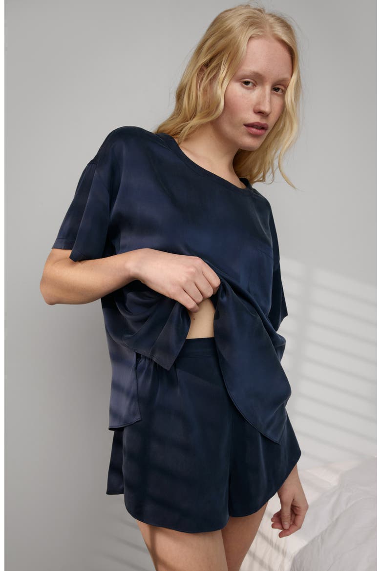 Washable Silk Short Pajamas, Alternate, color, DEEP BLUE