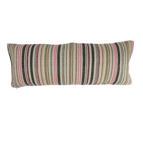 Cotton Blend Lumbar Pillow with Stripes, Multicolor