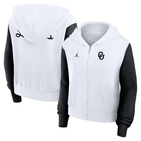 Women's Jordan Brand White Oklahoma Sooners Cropped Athletic Prep Color Block Script Full-Zip Hoodie