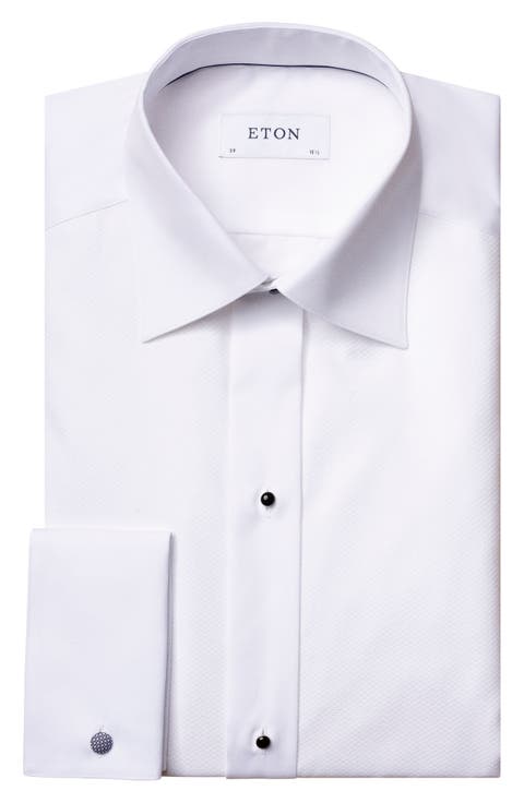 Classic Fit Bibbed White Cotton Tuxedo Shirt (Regular & Big)