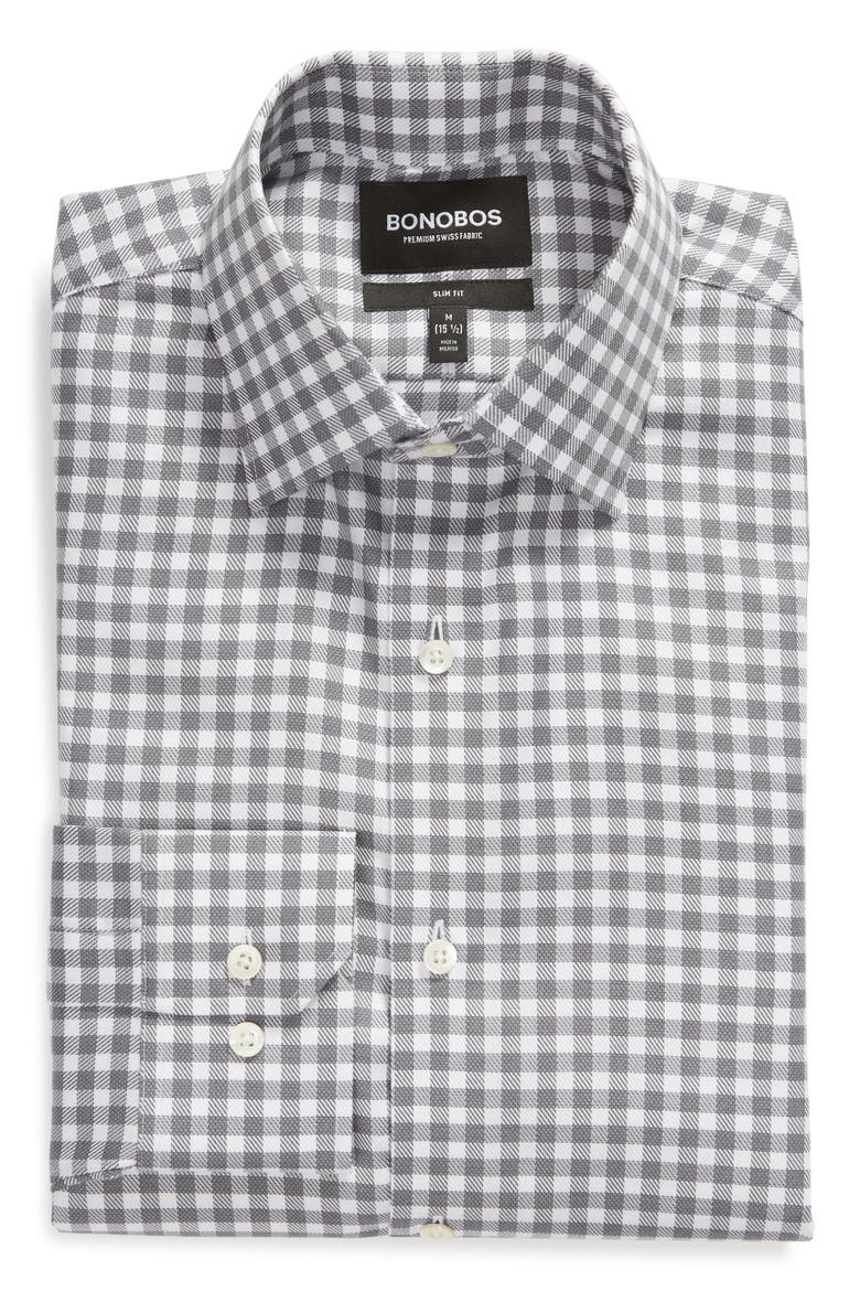 Slim Fit Check Dress Shirt, Alternate, color, TEXTURE CARBON