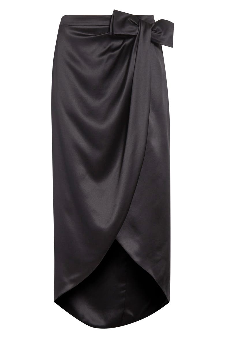 Bow Detail Crepe Back Satin Skirt, Alternate, color, BLACK