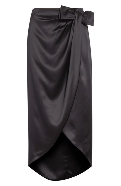 Bow Detail Crepe Back Satin Skirt