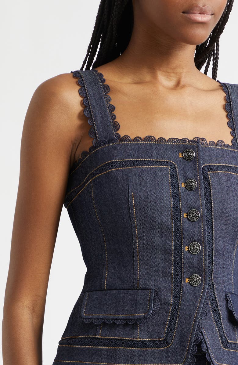 Cinq à Sept Myra Lace Denim Corset Top, Alternate, color, Indigo