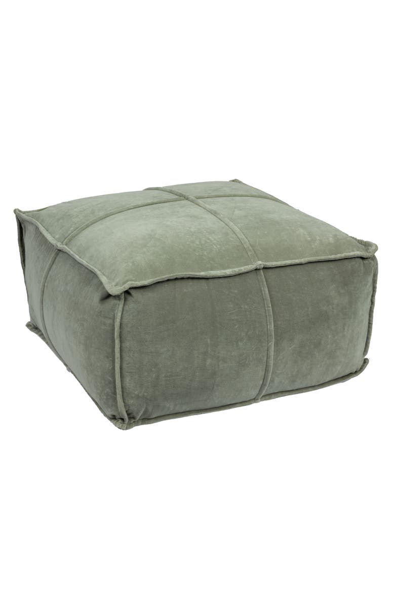 Storied Home Square Cotton Velvet Pouf with Piped Detail, Sage Green, Main, color, Green