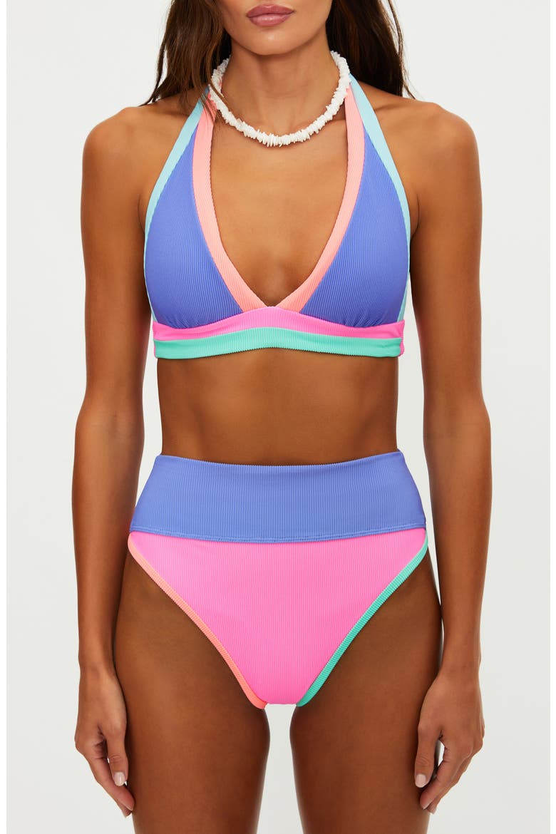 Moana Halter Colorblock Bikini Top, Alternate, color, SHERBERT SHORES COLORBLOCK