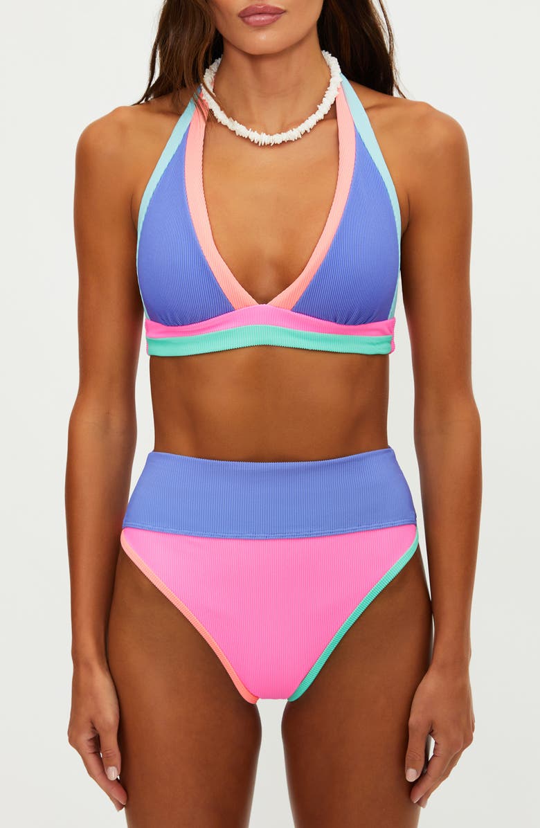 Beach Riot Moana Halter Colorblock Bikini Top, Alternate, color, 