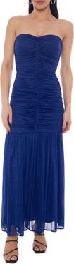 Jump Apparel Glitter Ruched Strapless Gown