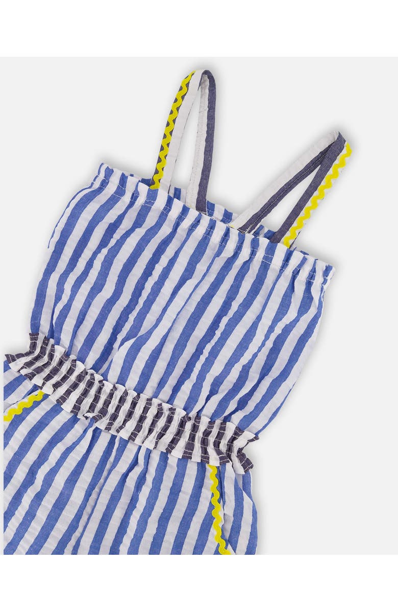 Deux par Deux Little Girl's Sleeveless Seersucker Romper Blue And White Striped, Alternate, color,