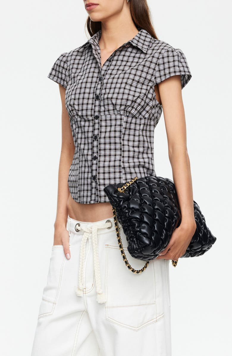 LIONESS Mon Cheri Plaid Crop Shirt, Alternate, color, Noir Plaid
