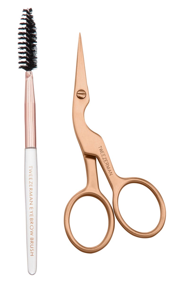 TWEEZERMAN Rose Gold Brow Shaping Scissors & Brush Set, Main, color, Rose Gold