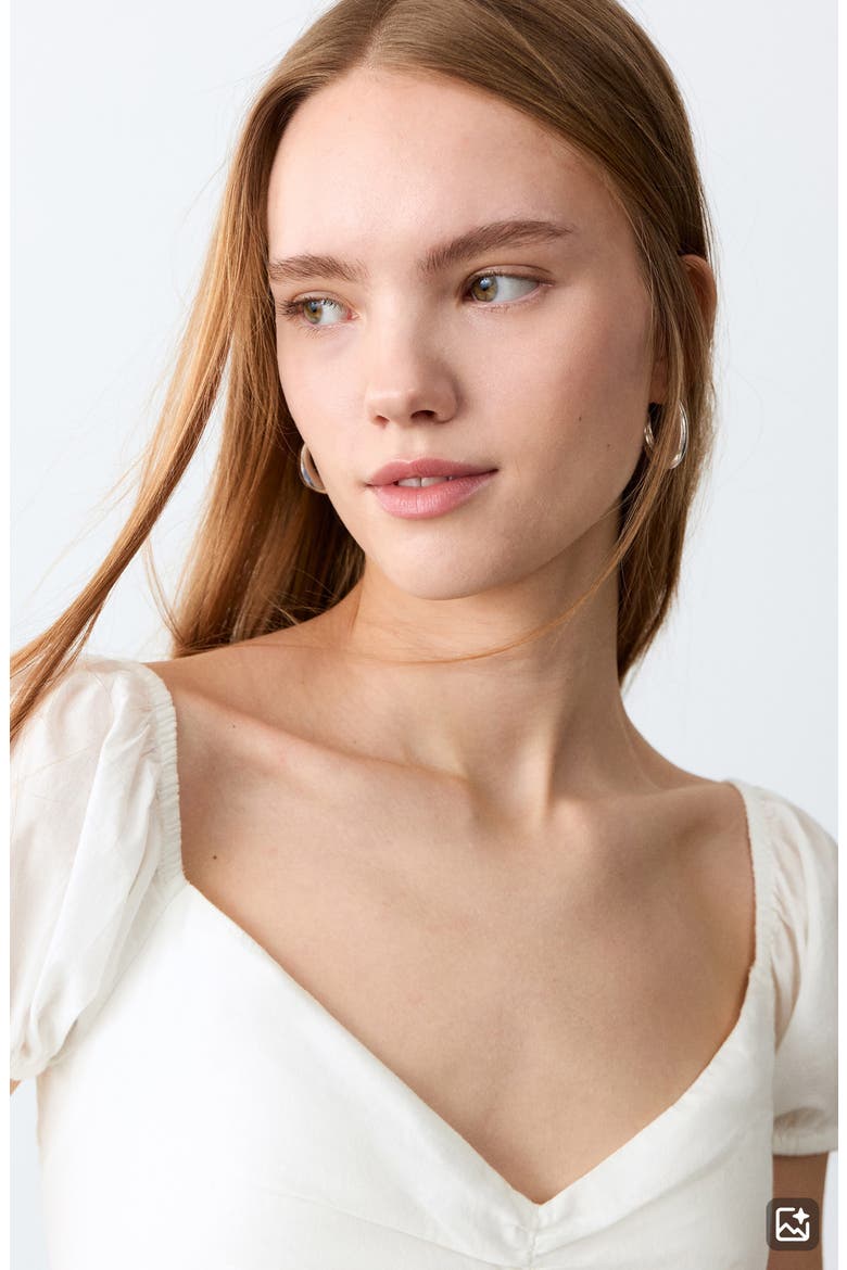Puff Sleeve Cotton Crop Top, Alternate, color, OFF WHITE