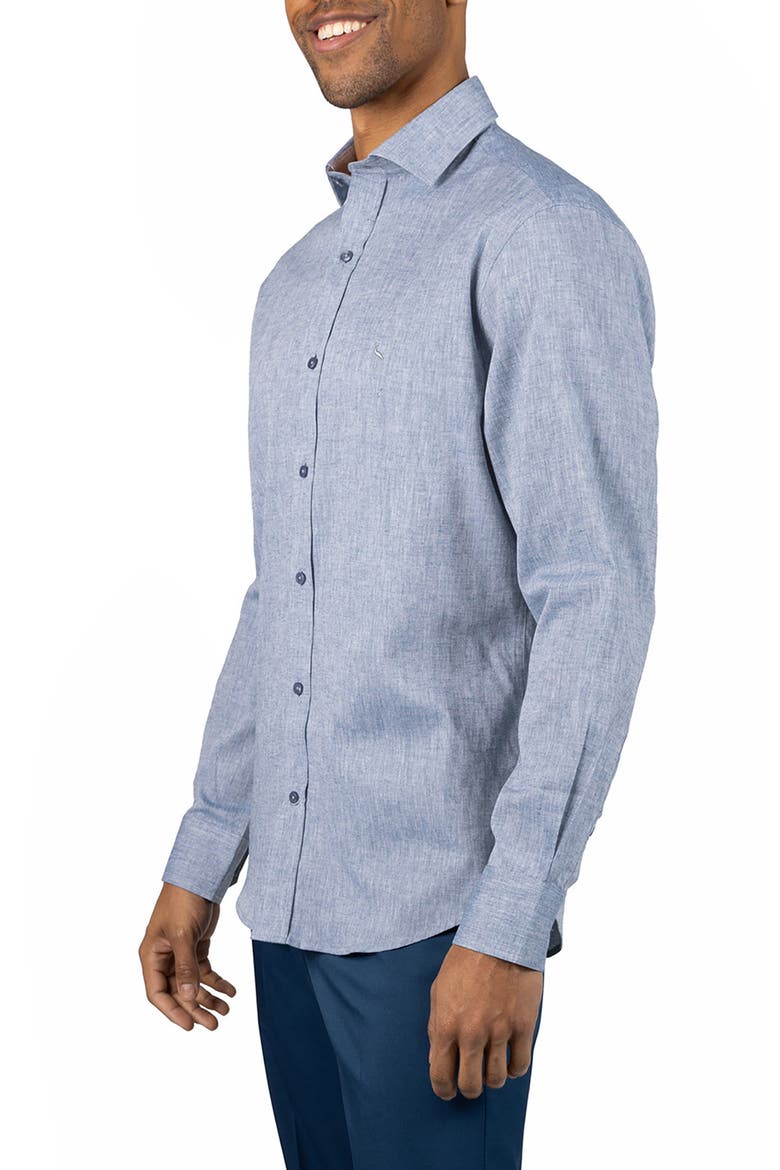 Mélange Linen Blend Button-Up Shirt, Alternate, color, DENIM BLUE