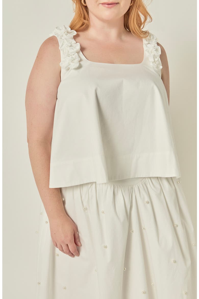 Flower Appliqué Sleeveless Cotton Top, Main, color, WHITE