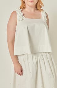 English Factory Flower Appliqué Sleeveless Cotton Top