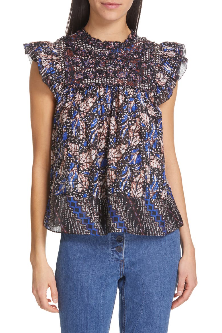 Nuru Ruffle Trim Top, Main, color, INDIGO