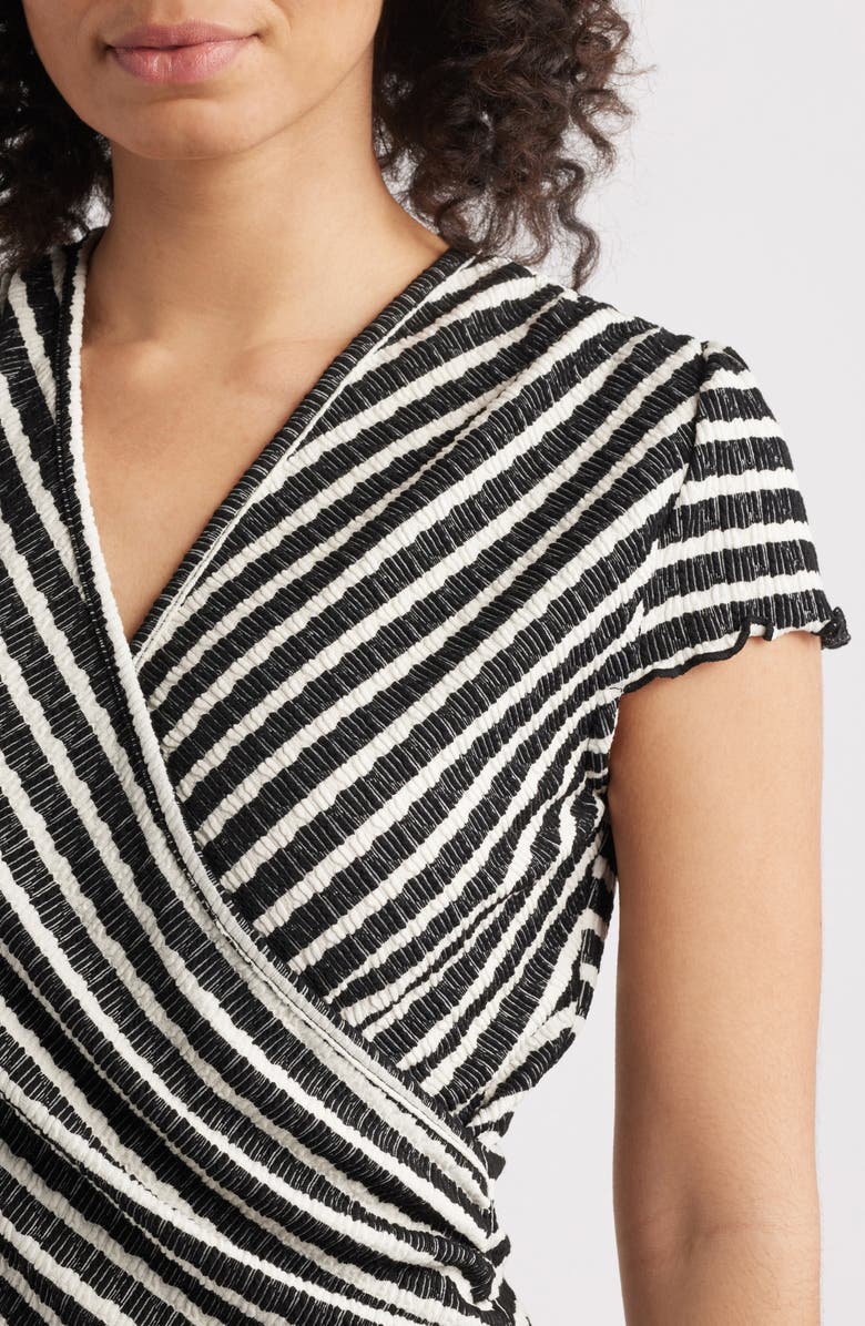 Loveappella Puckered Stripe Wrap Front Top, Alternate, color, Black