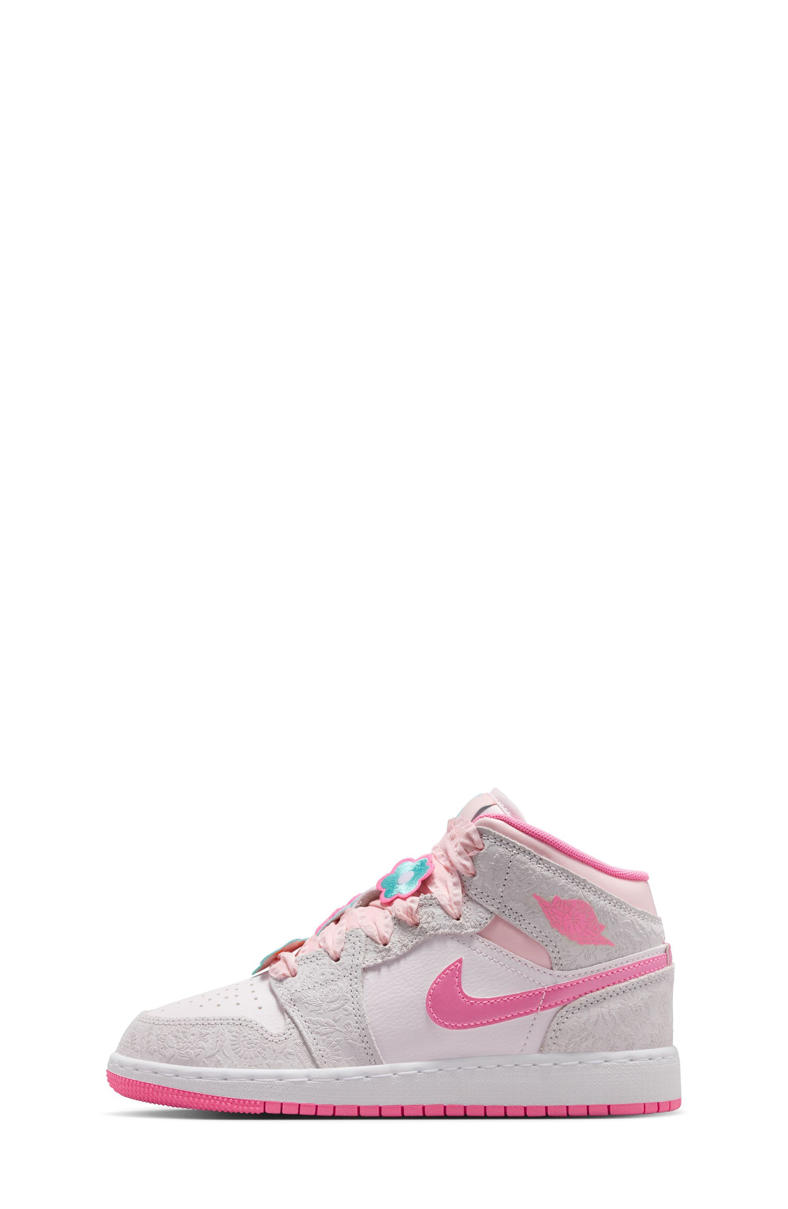 Jordan Kids' Air Jordan 1 Mid Sneaker, Alternate, color, Vast Grey/ Pink Glow