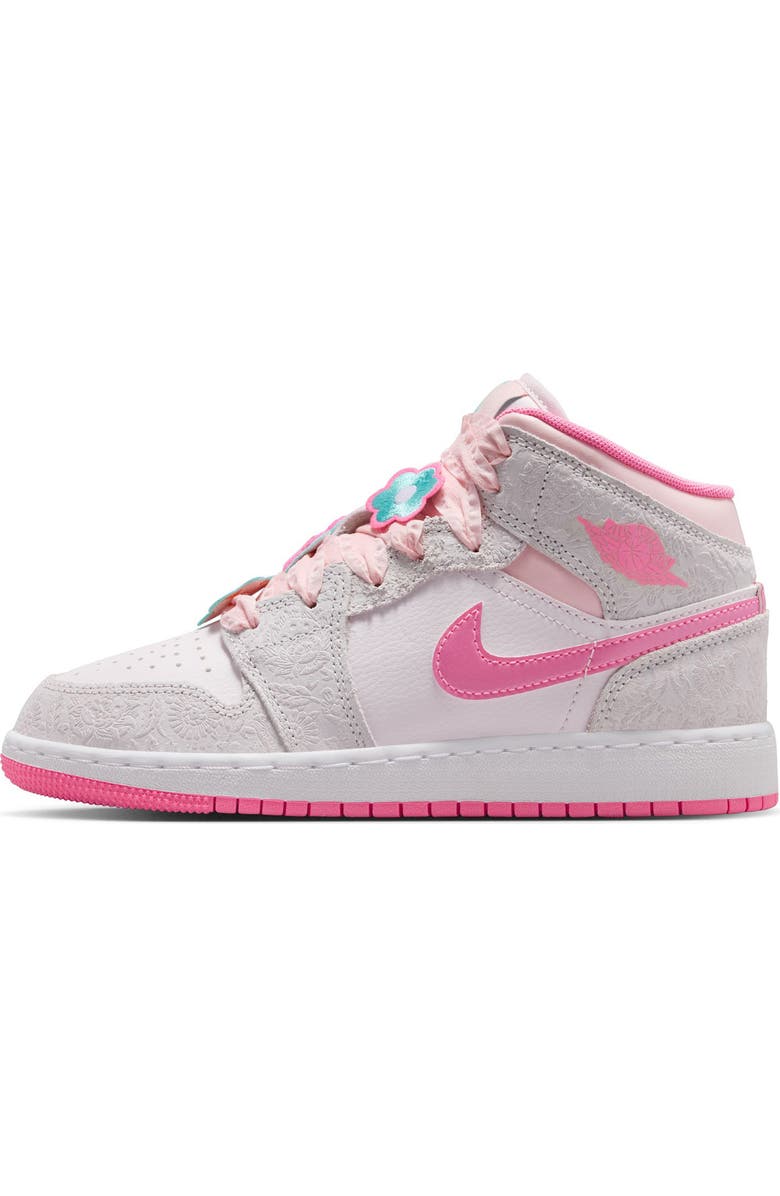Jordan Kids' Air Jordan 1 Mid Sneaker, Alternate, color, Vast Grey/ Pink Glow