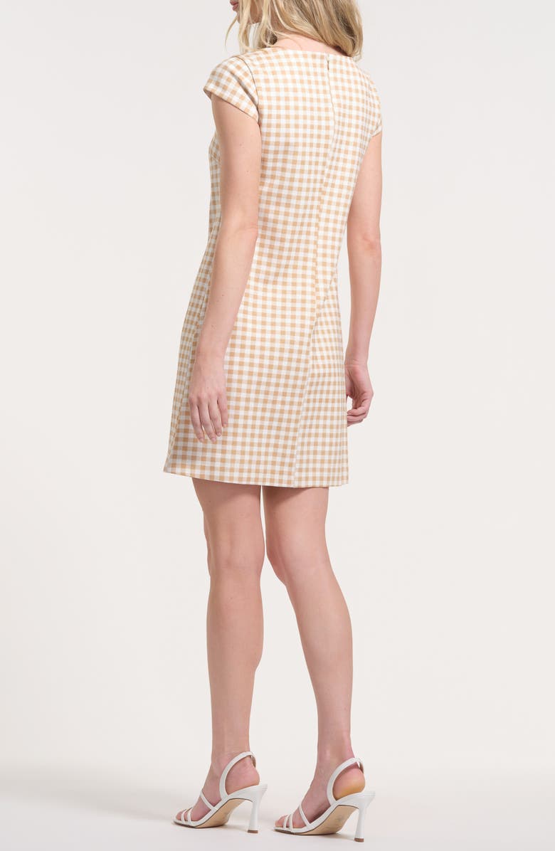 Isaac Mizrahi New York Gingham Cap Sleeve Minidress, Alternate, color, Beige/ White