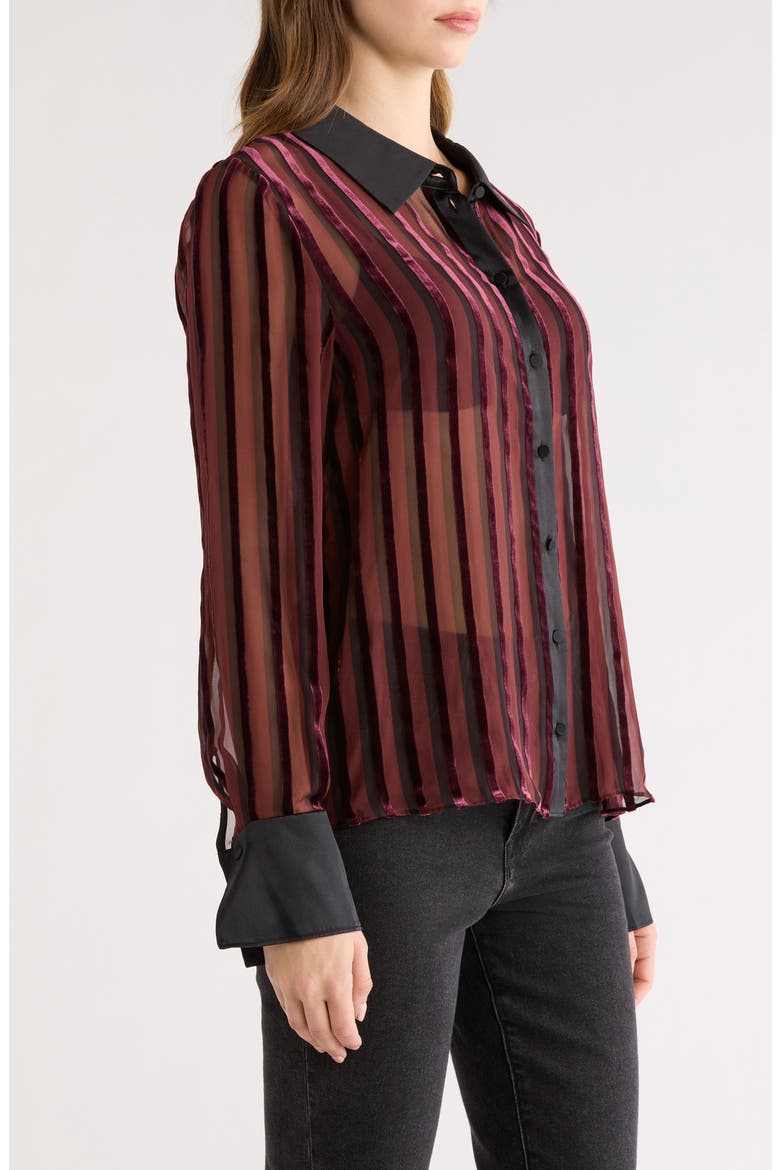 Mazzy Velvet Stripe Sheer Silk Blend Shirt, Alternate, color, AUBERGINE/ BLACK
