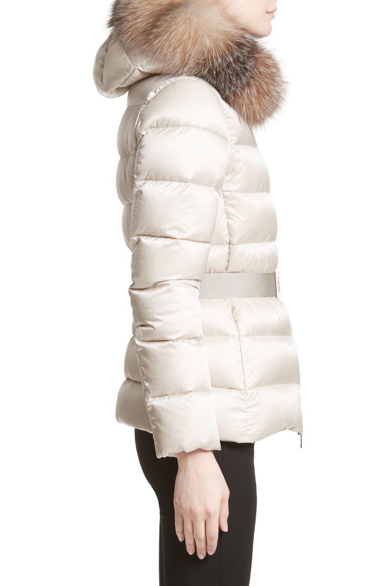 Moncler Tatie Belted Down Puffer Coat with Removable Genuine Fox Fur Trim, Alternate, color, 