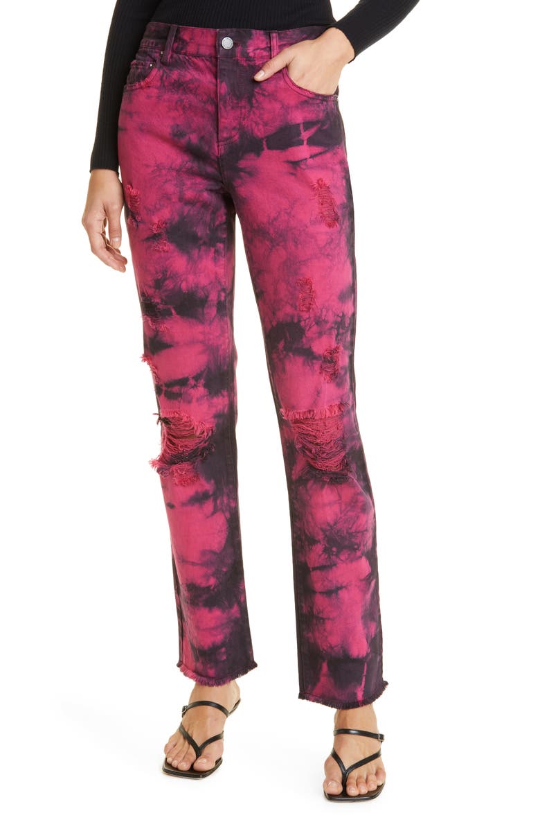 Alice + Olivia Genevieve Tie Dye Distressed Baggy Jeans, Main, color, 