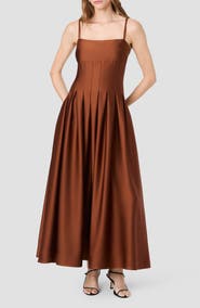 French Connection Pleated Sleeveless Satin Maxi Dress