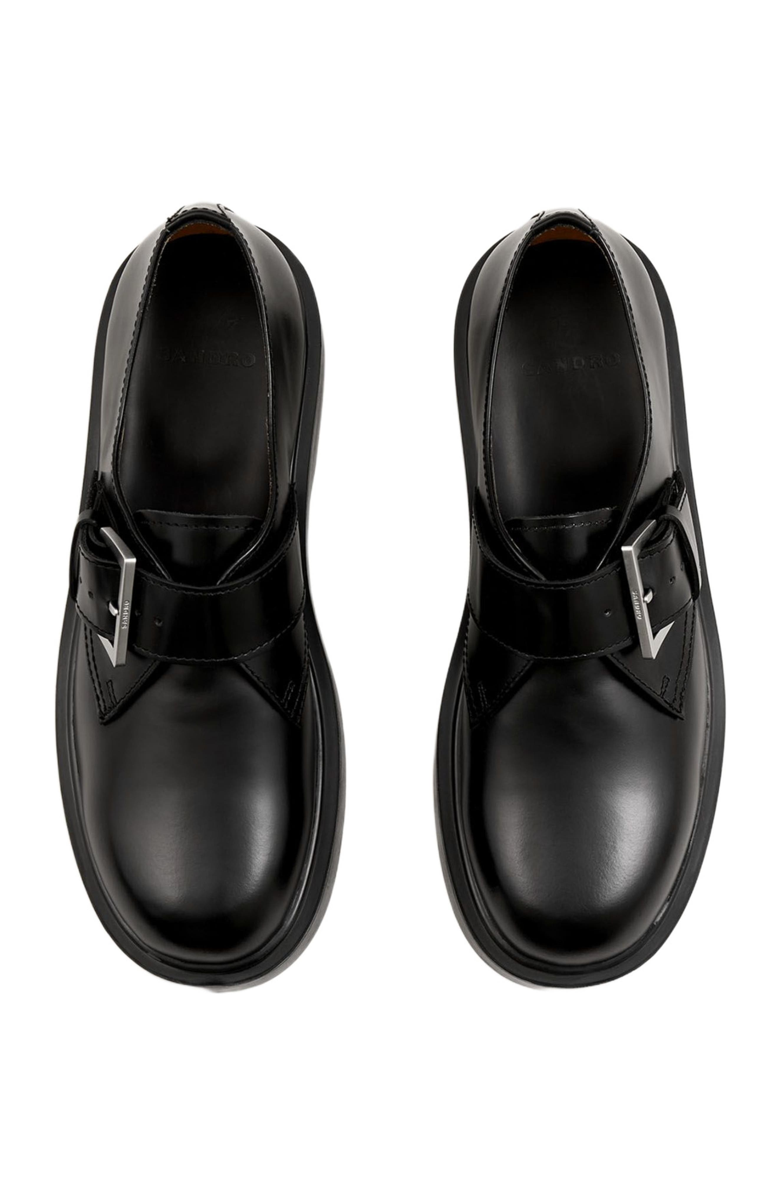 SANDRO Glazed leather derbies, Alternate, color, Black