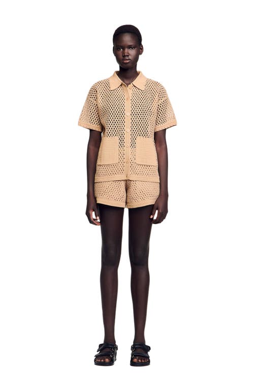 Sandro Rhinestone Cardigan In Sand
