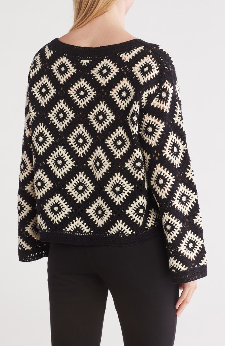 ELIE ELIE TAHARI Flared Sleeve Crochet Sweater, Alternate, color, 