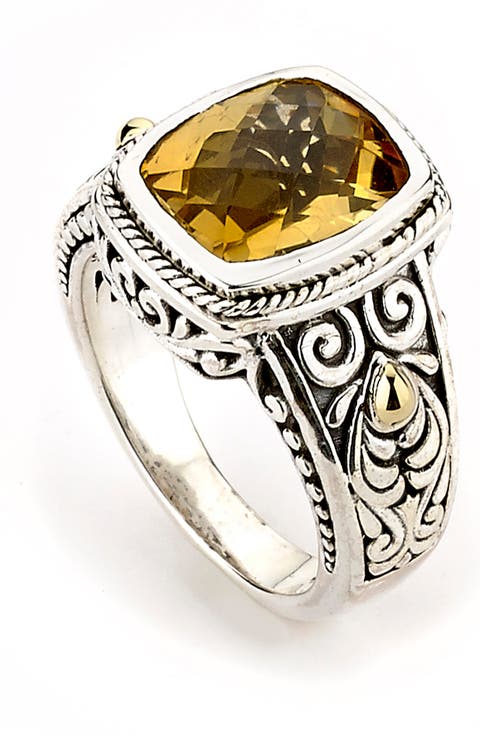 18K Gold & Sterling Silver Emerald Citrine Ring