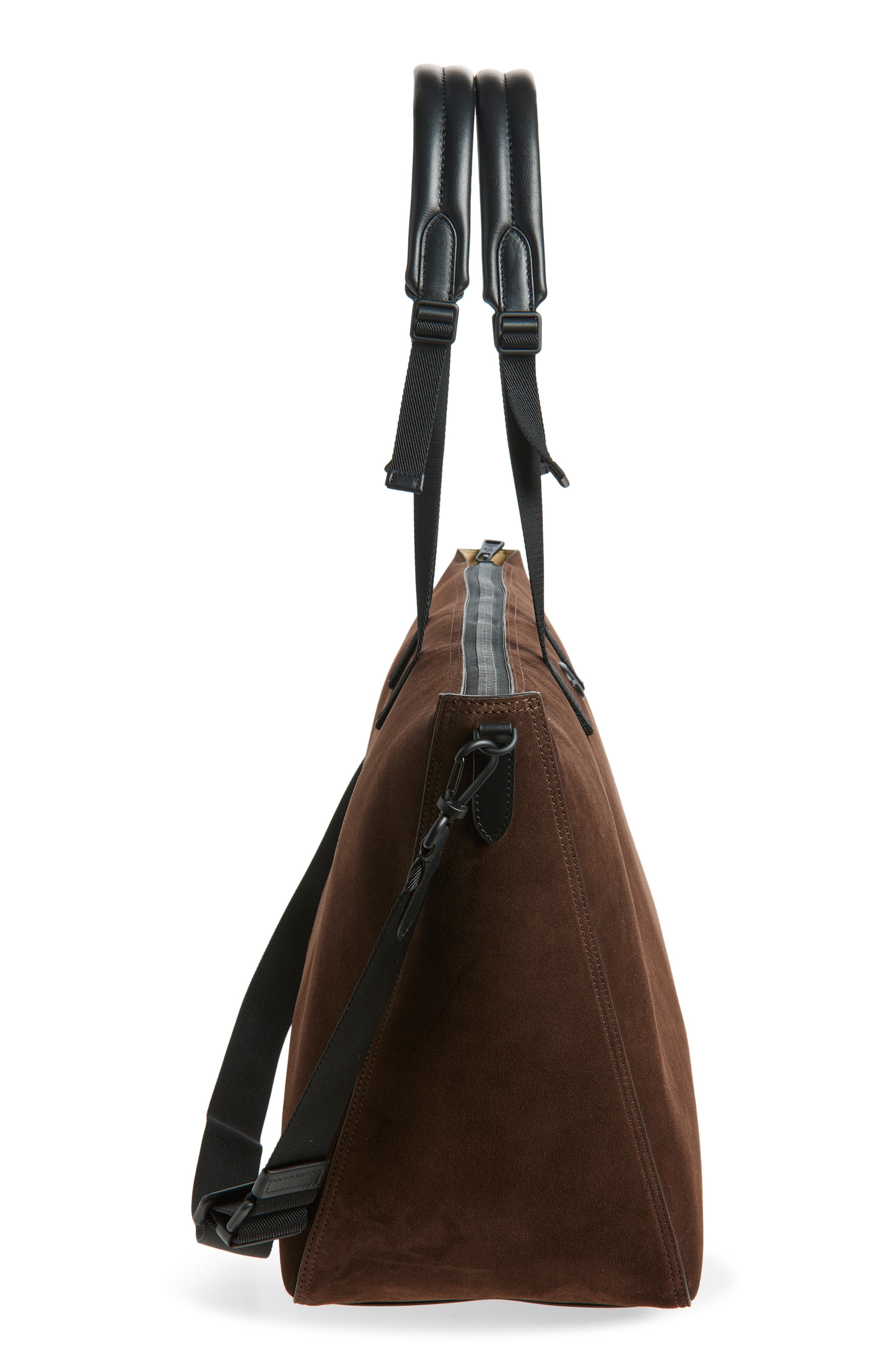 Moncler Carlo Suede Duffle Bag, Alternate, color, Chocolate