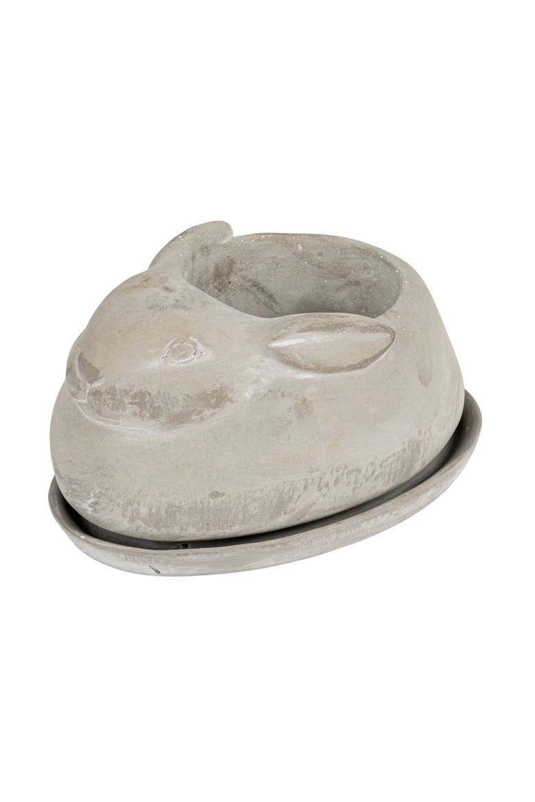 Cement Rabbit Planter with Saucer Set, Grey, Main, color, Grey