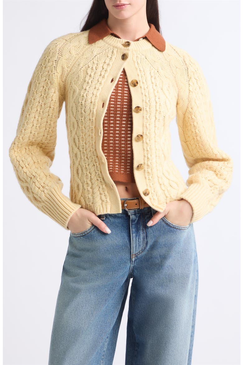 Cable Sculpted Cardigan, Main, color, BUTTER