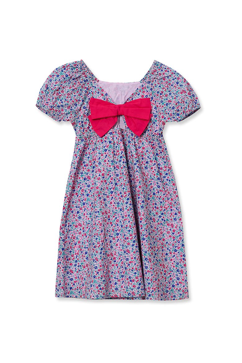 Girls Short Sleeve Bow Dress, Alternate, color, Guava Multi Floral