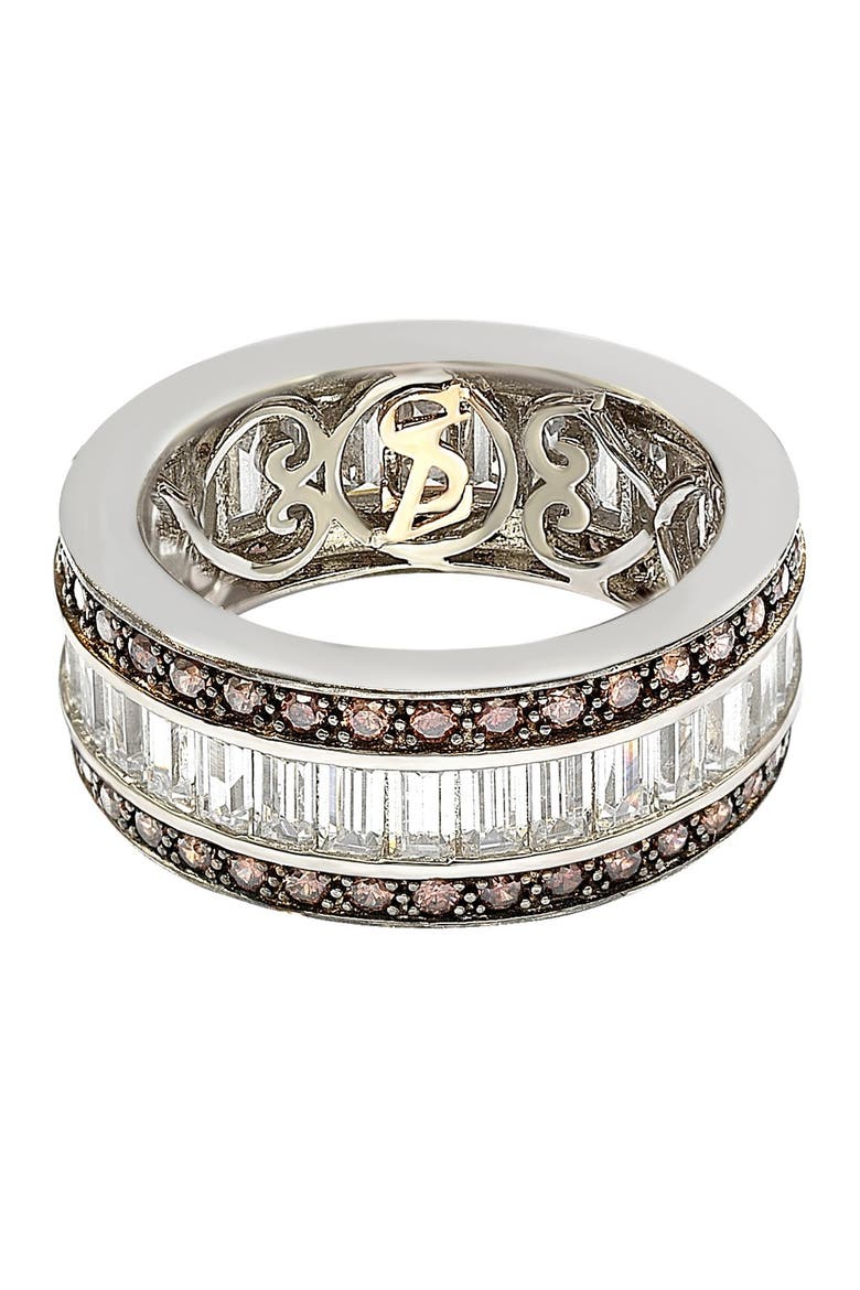 Sterling Silver Chocolate & White Baguette CZ Band, Alternate, color, BROWN