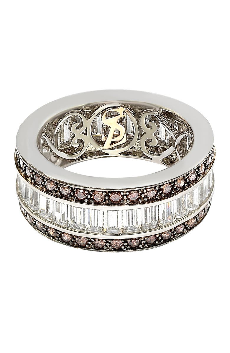 SUZY LEVIAN Sterling Silver Chocolate & White Baguette CZ Band, Alternate, color, Brown