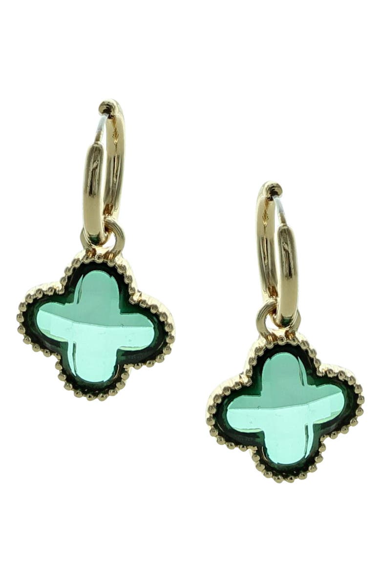 OLIVIA WELLES Ayan Crystal Drop Huggie Hoop Earrings, Main, color, Gold / Green