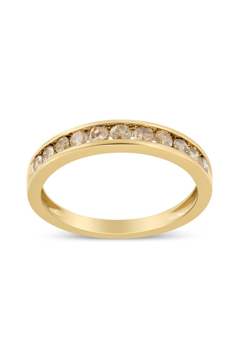 14K Yellow Gold Plated Silver 1/2 Cttw Channel Set Champagne Diamond Band Ring, Main, color, Yellow