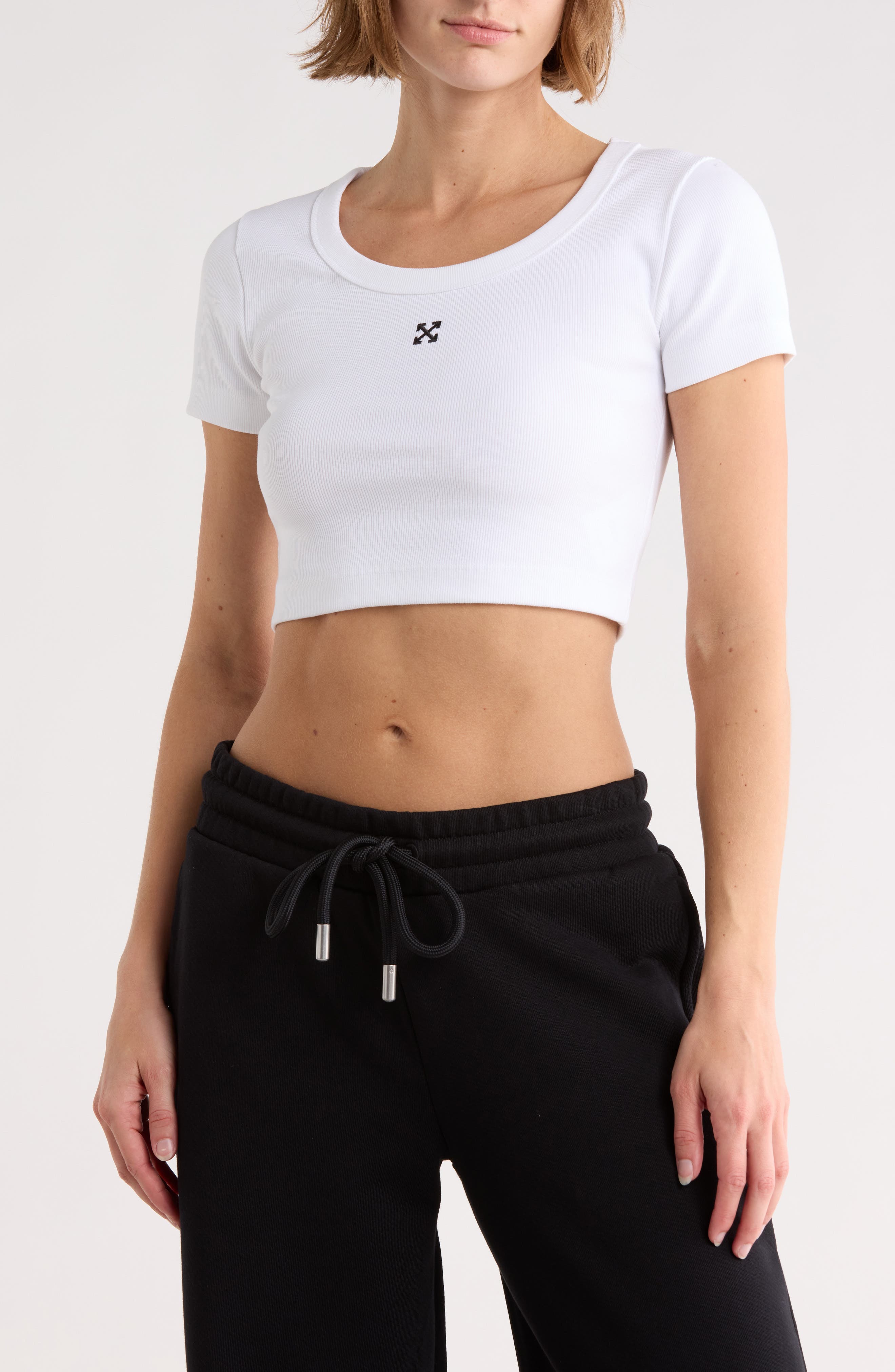 Off-White Ribbed Crop T-Shirt