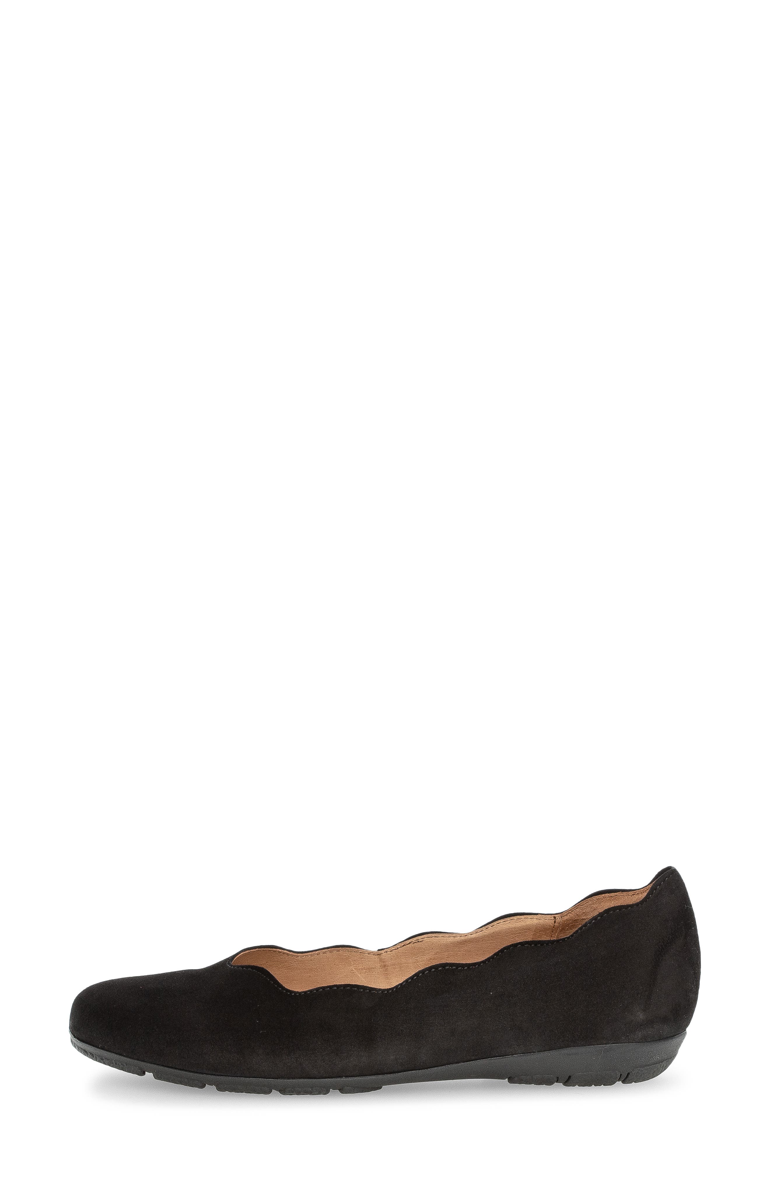 Gabor Scallop Suede Flat, Alternate, color, Black