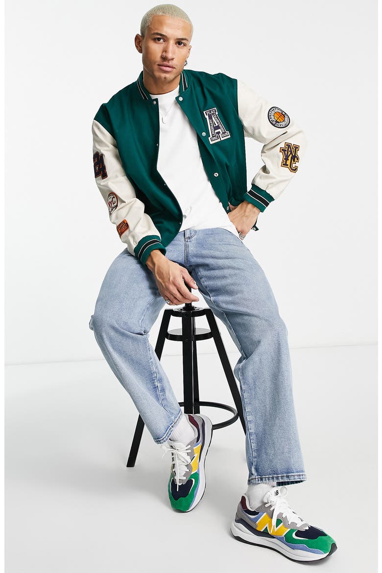 Varsity Bomber Jacket, Alternate, color, KHAKI