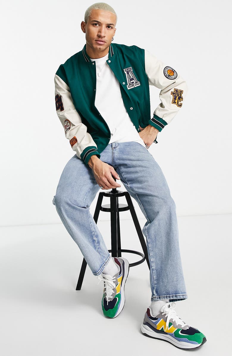 ASOS DESIGN Varsity Bomber Jacket, Alternate, color, 