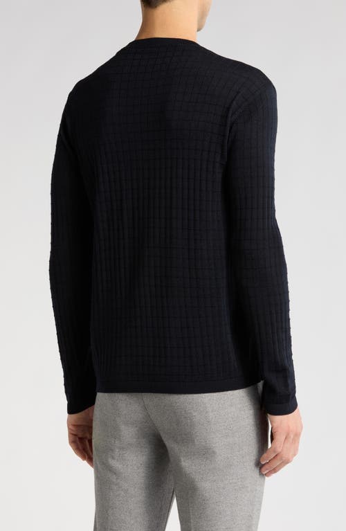 Emporio Armani Tonal Textured Virgin Wool Crewneck Sweater In Solid Blue Navy