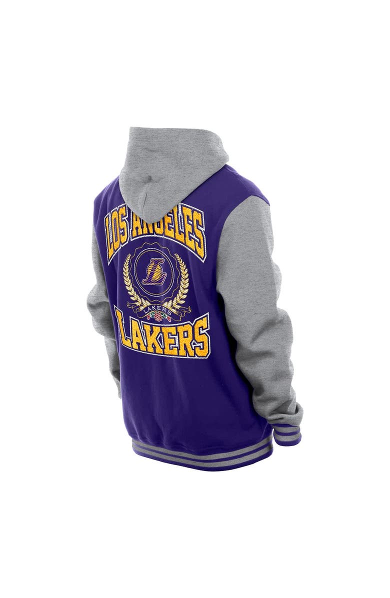 New Era Men's New Era  Purple Los Angeles Lakers Throwback Prep Chenille Full-Snap Hooded Varsity Jacket, Alternate, color, Purple