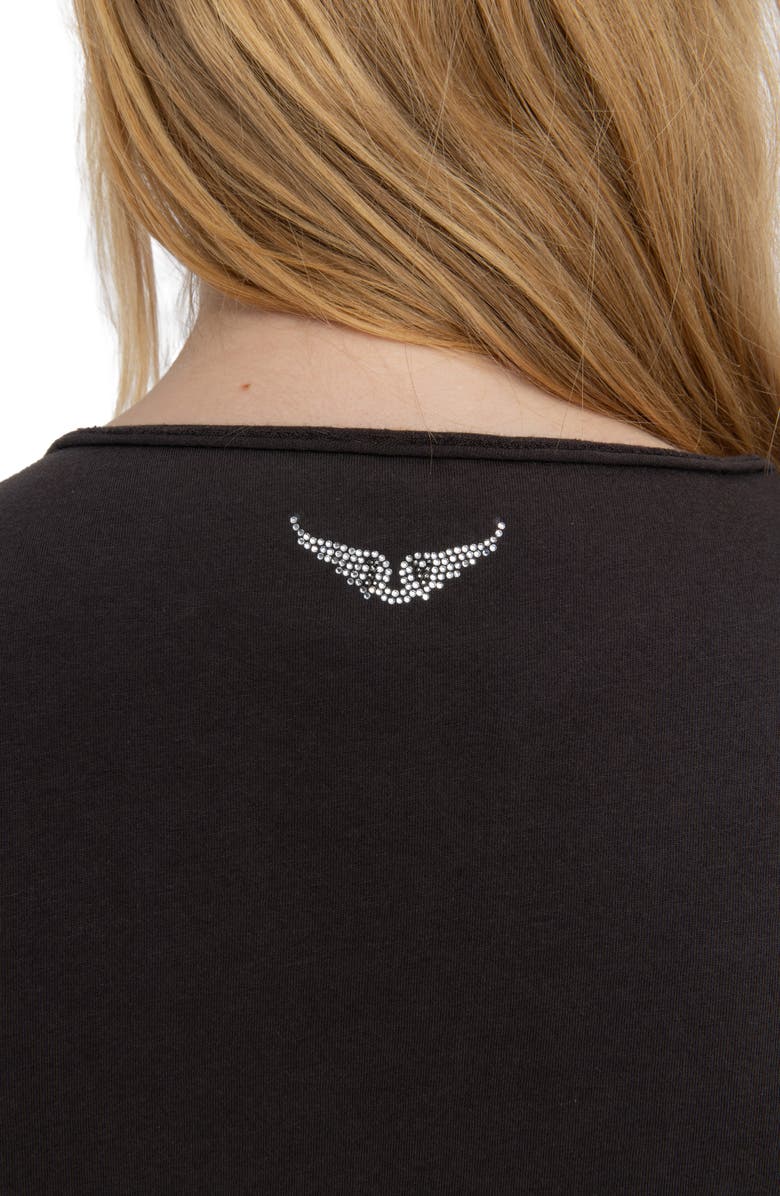 Zadig & Voltaire Tuni Wings Strass Embellished Keyhole Cotton Graphic T-Shirt, Alternate, color, Dark Chocolate