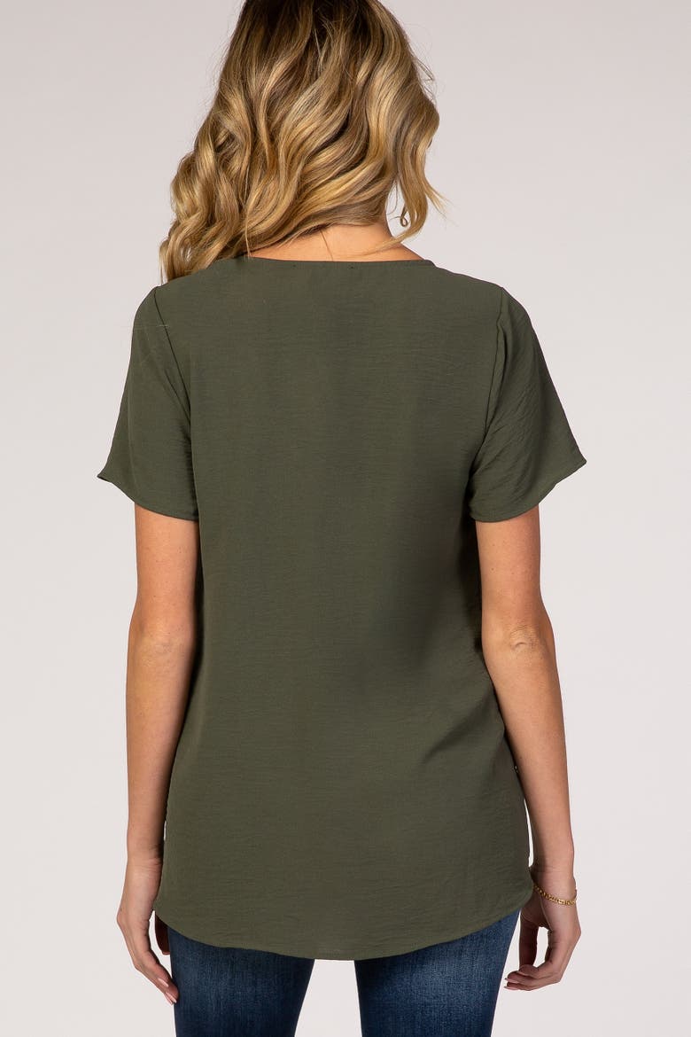 Button Tie Front Top, Alternate, color, Light Olive